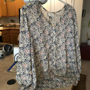 Long sleeve, button front sheer top